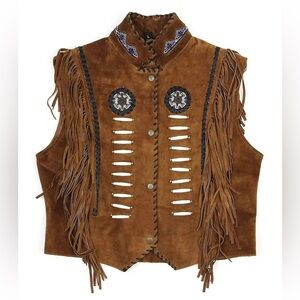 Western Brown Suede Vest with Fringe
